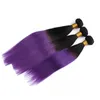 Черный и фиолетовый омбре девственница бразильцы человеческих волос 3шт шелковистые прямые расширения плетения 1b / фиолетовый 2tone Ombre человеческие пакеты волос