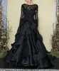 Gorgeous Black Prom Dreses Ball Gown Sweep Train Aftonklänningar Scoop Lång Långärmad Zipper Tillbaka Runway Grows