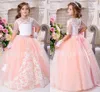 Erröten Rosa 2016 Spitze Ballkleid Tüll Blumenmädchenkleider Vintage Blumenmädchen Brautkleider Kinder Festzug Kleider