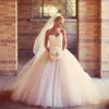 2019 Puffy Wedding Gowns Ball Gown Sweetheart Ruched Bodice Bridal Gown Custom Made Light Champagne Tulle Wedding Dresses Plus Size