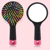 Fashion Portable Comb Brush with Make up Mirror Rainbow Color Hair Comb Dry Hair Brush Hair Styling Tools 5pcslot P0042963206