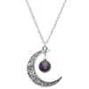 Ny Crystal Lava-Rock Stone Pärlor Halsband Moon Shaped Pendant Halsband Aromaterapi Essential Oljediffusor Neck Smycken