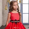 Tutu robe de bal rouge robes de fille de fleur sur mesure 2017 élégant Satin romantique Appliques enfant robe de noël arc filles