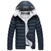 Оптовые мужчины Зимнее пальто с капюшоном сплошной цветной мода ватная куртка зимняя утолщение хлопка мягкая куртка