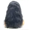 Natural Wave Wigs with Bangs 100% Brazilian Human Hair Fashion Wavy lace front Wig Black 14inch 130%density