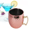 Hammerad kopparpl￤terad Moskva Mule Mug 304 Rostfritt st￥l Beer Coffee Cocktail Cup Copper Mugs Rose Gold Drum Style Drinkware 18oz