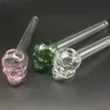 Nuevo diseño 5,5 pulgadas de longitud Skull Glass Bowl Quemador de aceite 4 colores Quemador de aceite de vidrio Mango de vidrio Pipas Accesorios para fumar