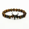 Wholesale 10pcs/lot 8mm A Grade Yellow Tiger Eye Stone Beads With Alloy Bull Bracelet Men&Women Matador Charm Bracelets