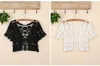 Ny Fashion Short Sleeve Cutout Cape Open Stitch Cardigan Hollow Out Crocheted Lace Shrugs Plus Storlek