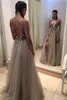 Shinning Deep V Neck Prom Dresses Backless Beads Sequins Tulle Side Split Evening Dress Plunging Sexy Celebrity Party Dresses Fromal Wear