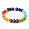 Multicolore 7 Chakra Guérison Équilibre Perles Bracelet Mat Agate Pierre Naturelle Lave Yoga Vie Énergie Bracelet Femmes Hommes Casual Bijoux