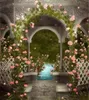 Vintage pavillon de jardin mariage photo Studio arrière-plans imprimé fleurs roses vert vignes rivière printemps scénique photographie décors vinyle