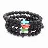 Nw Fashion Lava-rock Round Bead Cross Charm Bracelet Anti-fatigue Lava Brracelets Aromatherapy Rssential Oil Diffuser Jewelry