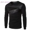 Wholesale-5XL europäische beiläufige Männer Hoodies neue Herbstmode schlanke Pullover Patchwork Leder Reißverschluss Männer Sweatshirt plus Größe, WH0050