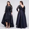 Preto Plus Size Alta Baixa Vestidos Formais Com Meia Mangas Sheer Jewel Pescoço Rendas Vestidos de Noite A-Line Barato Curto Prom Vestido