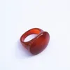 Natural white agate hand-carved agate red oval ring surface Ring ring