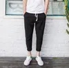 Nyaste Ankomst Vår och Sommar Mäns Byxor Tide Flax Casual Men Nio poäng Ren Färg Mode Slim Bomull Byxor PM015 Mens Pant