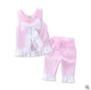Kids Designer Clothes Girls Ruffled Bow Tops Pants Suits INS Baby Grid Shirts Shorts Clothing Sets Infant Summer Fashion Petal Outfits J453