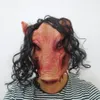 Gruselige Roanoke-Schwein-Maske für Erwachsene, Vollgesichts-Tiermasken aus Latex, Halloween-Horror-Maskerade-Maske mit schwarzem Haar H-006