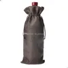 16 * 36cm Linen Drawstring red Bags Wine bottle packaging Jute pouches custom logo.