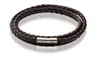 2014 Nya Mode Läderarmband Bangles Handgjorda Stickat Rund Rope Vrid spänne Armband för Kvinnor Män Partihandel Svart Long Sl018