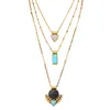 New Fashion Women Costume Wholesale Jewelry Vintage Multi-layer Split Synthetic Detachable Stone Pendant Ladies Necklace Collane