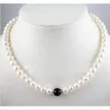 charming 7-8mm White FW Pearl + Black Agate Necklace 18
