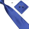 Neck tie manschettknappar Handkerchief Set 19 Färger 145 * 10cm Solid Färg Slips Mäns Stripe Slips för fars dag Business Tie Present