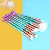 11pcs set di pennelli per trucco colorato coda di pesce fondotinta in polvere sopracciglio eyeliner blush correttore cosmetico pennelli a sirena