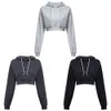 Wholesale- AZULINA Casual Gray Black Cropped Hoodies Pullovers Female Sweatshirt Winter Sexy Grey Short Crop Hoodie for Women Tracksuit