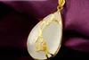 Gold inlaid jade white water droplets magpie on mei (talisman) necklace pendant (smiles)