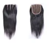 Fermetures droites en dentelle de cheveux humains 4x4, nœuds blanchis noirs naturels, pre-plucked8407934