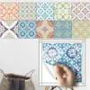 10st / set Mediterranean Style Wall Sticker 20 * 20cm Kök Badrum Toalett Vattentät Lim PVC Bakgrund Hem Dekorativa plattor Klistermärken