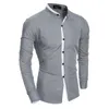 Vente en gros- Hommes Chemise 2017camises Nouvelle Mode solide Chemises Marque Casual Manches Longues mâle col montant Slim Fit Social chemise hombre Z2754