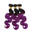 # 1b / lila jungfru peruanska ombre hårförlängningar två ton 3bundlar kroppsvåg mörka rötter lila ombre mänskligt hår väver gratis frakt