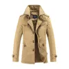 Partihandel-Höst Vinter Trench Coat Men Fashion Casual Khaki Trench Coat Warm Fleece Windbreaker Mens Medium Long Jacket Stor storlek M-5XL