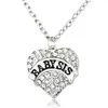 Gratis frakt Säljer Big Sis Little Sis Peach Heart Diamond Pendant Halsband WFN031 (med kedja) Blanda Beställ 20 stycken Mycket