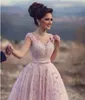 Gorgeous Blush Pink Ball Gown Vestido de novia 2017 Apliques de encaje Rebordear Sin mangas Una línea Vestidos de novia Vestidos de novia