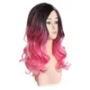 Woodfestival ombre rosa azul encaracolado peruca de comprimento médio feminino fibra sintética peruca preta resistente ao calor perucas de cabelo 50cm3120407