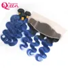 1B Ocean Blue Body Wave Ombre Brazilian Virgin Human Hair Weves 3 wiązki z 13x4 Ucha do ucha Bielone węzły koronkowe Closur2505312