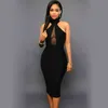 Summer Sleeveless Midi Bodycon Dress Backless Sexy Women Dress Club Wear Elegant Mesh Party Dresses319z