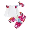 El más nuevo conjunto de ropa para bebés, conjuntos para niñas, camiseta Floral de manga larga, pantalones de flores y diadema, conjuntos de ropa para niñas de 3 uds, primavera y otoño