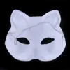 Unpainted Blank White Paper Pulp Cat Mask för kvinnor Miljö DIY Fine Art Painting Program Masquerade Party Half Mask 10st / Lot