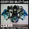 8gift Cyan flammes Pour SUZUKI Hayabusa GSXR1300 96 97 98 99 00 01 13MY205 GSXR 1300 GSX-R1300 GSX R1300 02 03 04 05 06 07 Cyan flammes Carénage