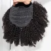 1 Pieces Afro Puff Drawstring Ponytail Remy Human Short Curly Hair Afro Bun Extension Afro Chignon Hairpieces Updo Hair Extensions (Black)