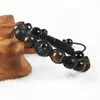 Poderosa Amizade Jóias Por Atacado Preto Cz Rodada Novo Crânio Com 10mm Lava Bronzite Olho de Tigre Contas De Pedra Macrame Pulseira Para homens