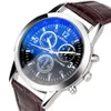 Mens Romeinse cijfers Blauw Ray Glass Horloges Mannen Luxe Lederen Analoge Quartz Business Polshorloge Herenklok Relogio