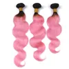 Capelli vergini brasiliani rosa ombre tesse onda del corpo 3 pezzi radice scura 1b / rosa 2 toni ombre fasci di capelli umani vergini remy corpo ondulato