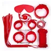 Wholesale Sex Toy Leather Bondage Restraint Fetish Whip Rope Blindfold Wrist Cuffs Collar Mouth Gag Bondage kit 7 Pcs/Set