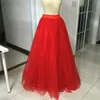 Röd golvlängd brudtärna klänning mjuk tulle överkkirt lång klänning formella klänningar riktiga bild anpassade färger petticoats satin midjeband